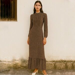 VINTAGE OOPS CALIFORNIA FARM FLORAL MAXI LONG SLEEVE MOCKNECK LACE DRESS SIZE XS